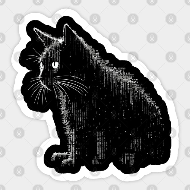 Retro Cat ASCII Computer Science Men Women Funny Black Cat Sticker by KsuAnn